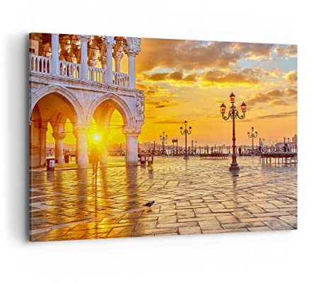 Bilder auf Leinwand 100x70cm Leinwandbild mit Rahmen Venedig Stadt Groß Wanddeko Bild Schlafzimmer Küche Deko Wandbilder Dekoration Wohnzimmer Wall Decor Canvas Wand Kunstdruck Art AA100x70-3665