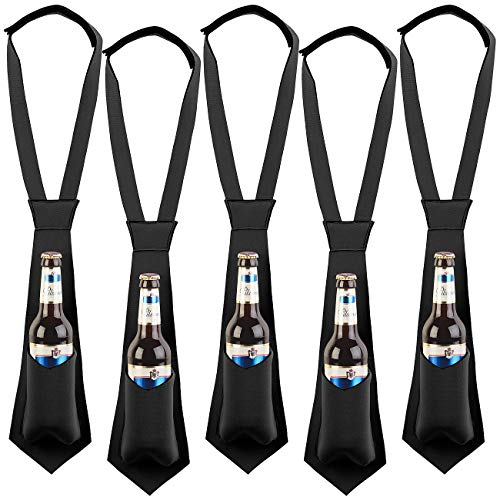 infactory Flaschenhalter: 5er-Set Krawatte mit integriertem Bierhalter, für 0,33-l-Flaschen (Herrenkrawatte, Saufkrawatte, Scherzartikel)