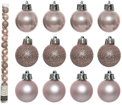 Weihnachtskugeln Kunststoff 3cm x 14 Stück Mini Christbaumkugeln Set bruchsicher hellrosa