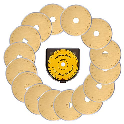 Headley Tools 45mm Rotary Cutter Blade Titanium Color (Pack of 15) - Fits Fiskars Turecut, Olfa Cutters
