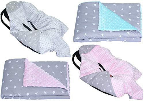 Primawela Baby Einschlagdecke Minky-Sterne auf Grau- mit Kapuze 90x90 cm Babyschale Decke (Mit GRAU)