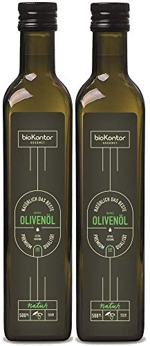 bioKontor – BIO Olivenöl Extra Vergine 1l (2x500ml) – kaltgepresst & nativ | Olivenöl Extra Virgin aus Italien – fruchtig, wenig säure – hochwertiges natives Oliven Öl extra für Küche & Salate