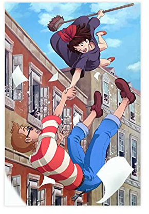 Anime-Poster Kiki's Delivery Service 32 Leinwand-Poster, Wandkunst, Deko, Bild, Gemälde für Wohnzimmer, Schlafzimmer, Dekoration, 60 x 90 cm, ungerahmt:
