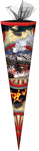 alles-meine.de GmbH Schultüte Größe + Motiv wählbar 6 eckig - Zuckertüte - Tüllabschluß - Junge - Eisenbahn Lok Dampflokomotive Dampflok Zug Lokomotive Fahrzeug Fahrzeuge Bah..