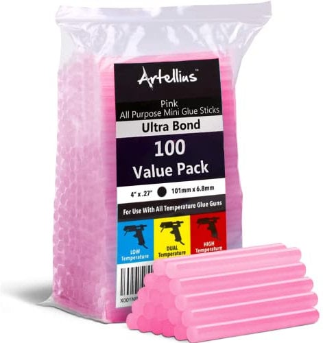 Artellius Pink Hot Glue Sticks (Pack of 100) Hot Glue Sticks 100 mm x 11 mm - Compatible with Most Glue Guns - Transparent Hot Glue Stick for DIY Repairing Decorating