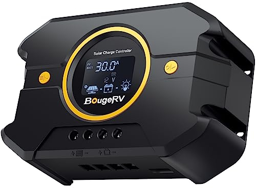 BougeRV 30A PWM Solar Laderegler 12V/24V mit Bluetooth APP-Steuerung Solarladeregler Controller Intelligenter Regler Solarregler mit LCD-Bildschirm USB-Anschluss für LFP AGM SLD FLA Batterien