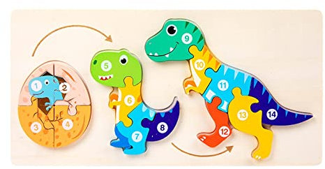 Animals Wooden Jigsaw Puzzles Age 2+ for Kids Gifts | Toddler Jigsaw Puzzles Montessori Toys for Girls Boys 3 (Dinosaur)