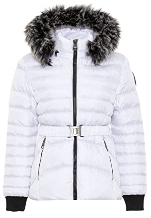 Cipo & Baxx Damen Steppjacke Fell Kapuze Gürtel Winter Jacke Outdoor WM132 Weiß XL