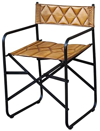 Regiestuhl Riccardo Cognac Braun aus Echtleder & Metall Lederstuhl Klappstuhl stabil Retro-Stuhl für Wohnzimmer Küche Garten Terrasse Esszimmer SP2271