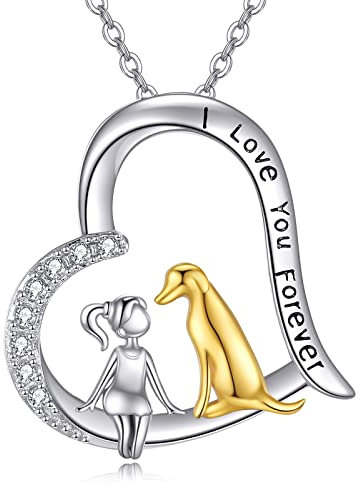VONALA Mädchen und Hund Kette 925 Sterling Silber Hund Herz Anhänger Kette Tier Schmuck Geschenke für Hund Liebhaber Damen Mädchen