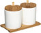 Juego Azucarero Porcelana Blanca Con Bandeja Bambu