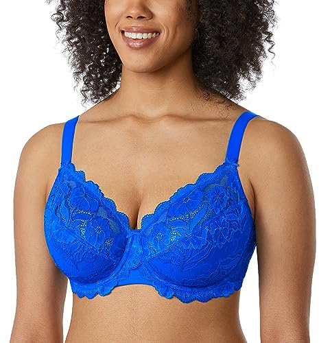 DELIMIRA Women's Full Coverage Lace Plus Size Bra Sky Blue 44B