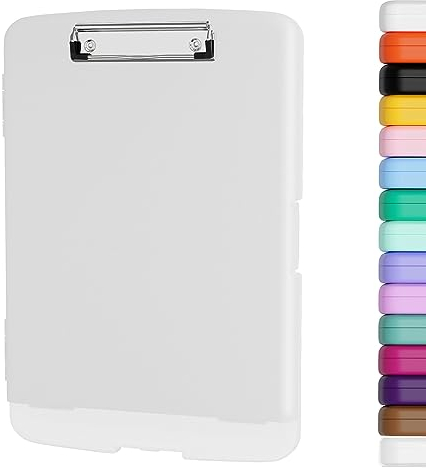 Piasoenc Klemmbrett mit Lagerung, Lagerung Klemmbretter mit Stifthalter und A4 Legal Papier Ordner, Heavy Duty Kunststoff, Folio & Side-Opening, Low Profile Clip, für Lehrer, Juristen,Weiß