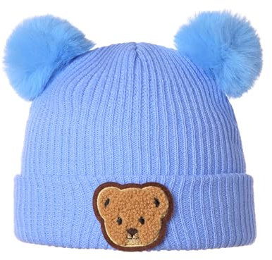 Himllauen Baby Mütze Unisex Kleinkind Kleiner Bär Muster Strick Mütze Winter Warm Mütze für Jungen Mädchen (A Blau, Einheitsgröße)