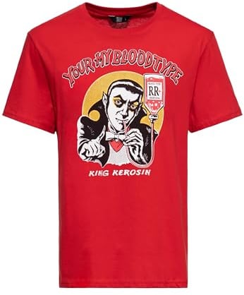 King Kerosin Herren T-Shirt Rockabilly Vampir 50S Regular Fit Front-Print Retro Vintage Reine Baumwolle Rock'n'roll Halloween Comic Art You're My Blood Type