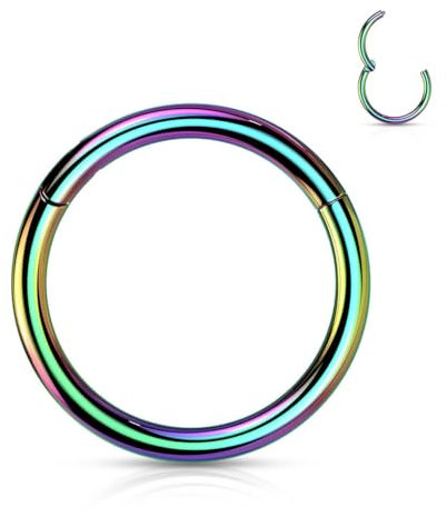 Stachelkleid Titan Clicker Ring Piercing Segmentring Gold Helix, Tragus, Ohr, Nasenring Septum 6, 8, 10mm Regenbogen, 0,8 mm, 10 mm