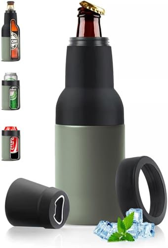 Stepstall Beer Gifts for Men - Beer Bottle & Can Cooler with Opener, 12 oz. Slim Can & Bottle Insulator, Vacuum Insulated Double Walled Stainless Steel (Green)