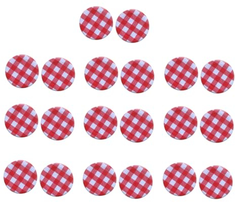 HOMSFOU 20 Pack Reusable Dustproof Glass Bottle Caps Metal Sealing Lids Cover for Wide Neck Jars Red Checkered Tin Leak Proof Storage Caps