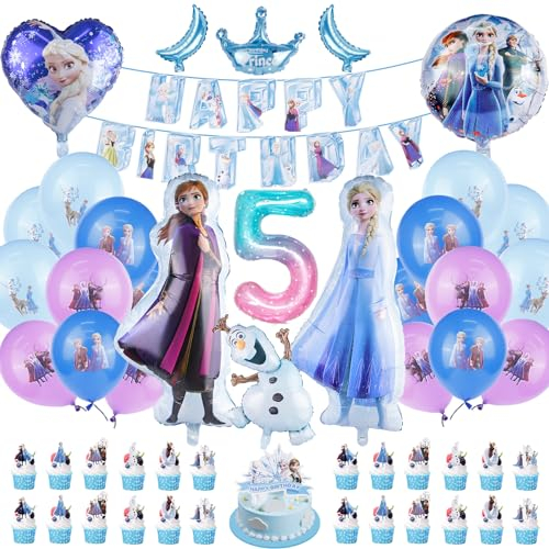 Els Geburtstagsparty Deko 5 Jahre - 56 Stück Frozen Geburtstagsdeko, Luftballon Els Party Deko Kindergeburtstag 5 Jahre Mädchen, Ana und Els Geburtstagsdeko für Geburtstag Party Dekoration Zubehör