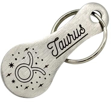 Einkaufswagenlöser Sternzeichen Schlüsselanhänger Einkaufschip mit Lasergravur Abziehbarer Einkaufswagenchip Metall (Taurus)