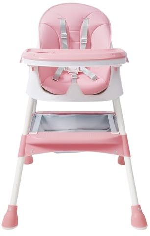 HarBin-Star Kids Hochstuhl Baby, Baby Hochstühle ab Geburt, Kinderhochstuhl mit Tablett für essen, Baby essen Stuhl, Höhenverstellbar, Einfach zu Reinigen, 78x60x94 cm (Rosa)