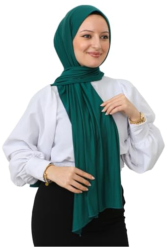 Prien Hijab Kopftuch Für Damen, Frauen Schal Kleider, Modern Kopftücher Weicher Jersey, Muslim Kleid Türkisch Premium Gebetskopftuch, Umrah Geschenk, Hijab Set (Smaragd)