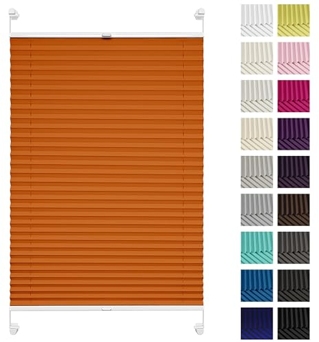 Rettika Plissee ohne Bohren, Plissee klemmfix, Orange, Breite: 90 cm, Höhe: 230 cm, Fensterrollo Sonnenschutz, Plisseerollo innen, Rollo für Fenster ohne Bohren