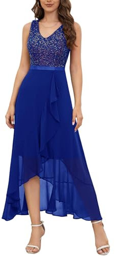 Berylove Jugendweihe Kleider Abendkleider Lang Glitzer Kleid Brautjungfernkleider Lang Pailettenkleider Für Damen Chiffonkleid BLS0015 Royalblue M