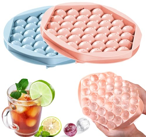 Mini Eiswürfelformen, Runde Eiswürfelform, 1in x 74 Stück Eiswürfelform für Eiswürfel, Eiswürfelbehälter mit deckel für Gefrierschrank Kreis, Eis, Cocktail, Whiskey, Kaffee (2 Tabletts)