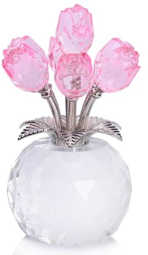 Figurine en Cristal de Rose avec Vase Rond, Fête des Mères, Saint-Valentin, Noël, Cadeaux Romantiques pour Femme et Mère, Figurines de Collection Modernes en Forme de Rose en Cristal