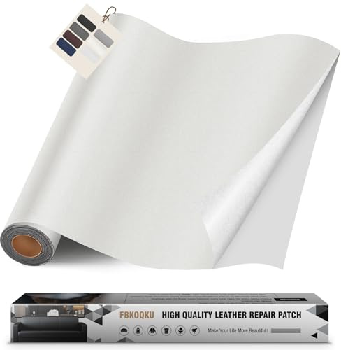 Leder kunstleder selbstklebend, 40 x 200cm leder reparatur set für Möbel, Sofa, Autositze, Taschen, Leder Reparatur und Renovierung(Glatt Elfenbeinweiß)