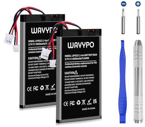 WAVYPO 2 Pack PS4 Controller Akku, 4000mAh Ersatz für PS4/PS4 Pro/PS4 Slim Playstation 4 Dualshock 4 Controller CUH-ZCT1H CUH-ZCT1E CUH-ZCT1U CUH-ZCT2U CUH-ZCT2