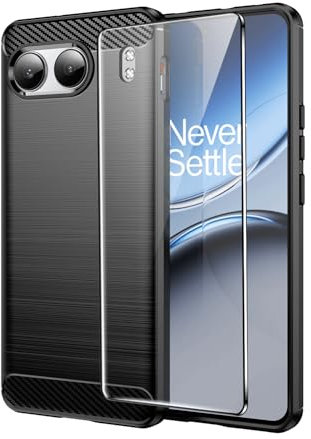 Effcotuo Custodia per OnePlus Nord 4 5G Cover con 1 Pellicola Protettiva Vetro Temperato Case Fibra Carbonio Protettiva Silicone TPU Custodia