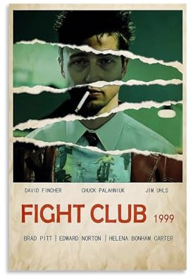 GHJOPAF Klassisches Vintage-Filmposter Fight Club auf Leinwand, Gemälde, Wandkunst, Bild, Heimdekoration, Druck für Schlafzimmer, Wohnzimmer, 30 x 45 cm, ungerahmter Stil