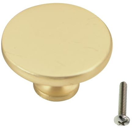 highdecora Round Cabinet Door Knobs and Handles, Single Hole Cupboard Drawer Pulls, Small Knobs with Screws for Wardrobe, Doors, Drawers, Diameter 35mm, Height 21mm, Pack of 6 (Gold Brushed)