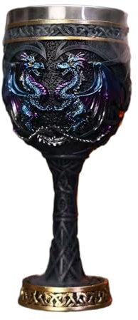 KESOTO Vintage Medieval Goblet Dragon Pattern Drinking Glass Multipurpose Anniversary Decoration, blue