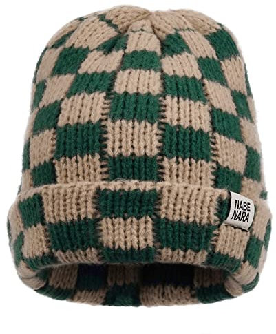 Clakllie Karierte Beanie für Damen Herren Wintermütze Strickmütze mit Bündchen und Dickem Weiche Karierte Mütze Sportliche Mütze Damen,KH56-Khaki/Green