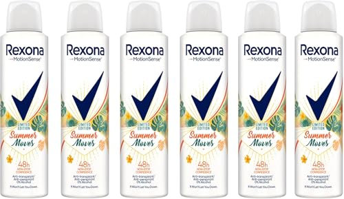 6x Rexona MotionSense Deo Spray Summer Moves Limited Edition Anti-Transpirant mit 48 Stunden Schutz gegen Körpergeruch und Achselnässe 150 ml (6er Pack)