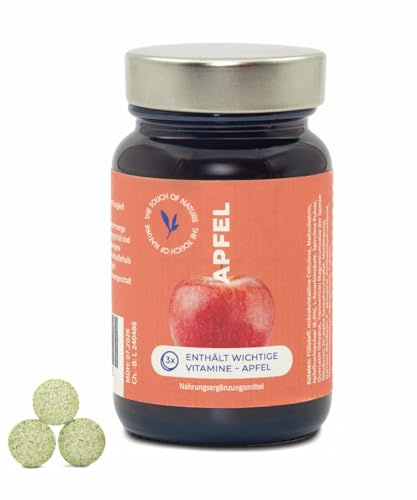 Apfel-Tabletten – THE TOUCH OF NATURE, Multivitamin-Tabletten hochdosiert, Vitamin B-Komplex & Quercetin, Natürliche Nahrungsergänzung, Vegan