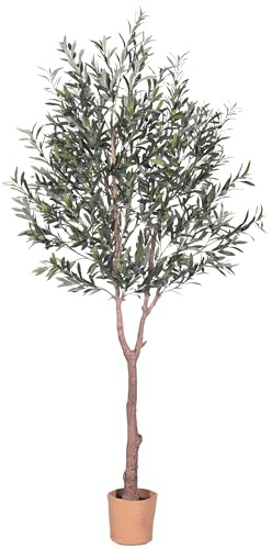 HAIHONG Olive Tree - Pianta artificiale da 1,8 m, ulivo artificiale mediterraneo in seta schermata a foglia larga con frutta realistica, stile nordico realistico, decorazione per la casa, cucina e