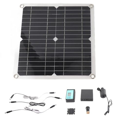 lvifloae Bomba de fuente solar y kit de panel solar Kit de bomba de agua solar Panel solar de 50 W Bomba de fuente de 22 W con caja de batería Controlador de