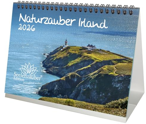 Seelenzauber Naturzauber Irland DIN A5 Tischkalender für 2026 Natur Reise Land Urlaub - Geschenkset Inhalt: 1x Kalender, 1x Weihnachtsanhänger (insgesamt 2 Teile)