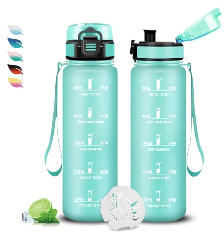 Trinkflasche Kinder, Trinkflasche 0 5 liter, Trinkflasche mit Uhrzeit, Trinkflasche Auslaufsicher, Trinkflasche mit Zeitmarkierung, Leicht zu Reinigen, Trinkflasche Erwachsene für Schule, Outdoor
