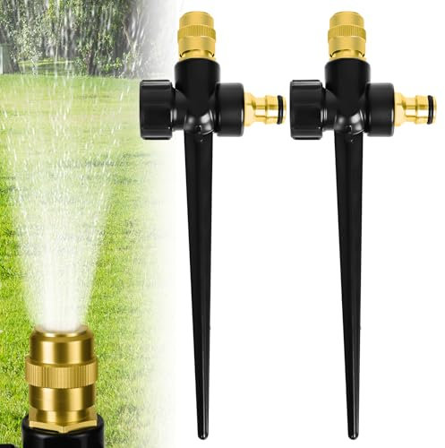 2 Piezas Aspersores de Césped de Metal para Patio, Aspersor Automático de Agua para Jardín, Boquilla de latón de 360 Grados Ajustable, Aspersor de Riego Césped Giratorio