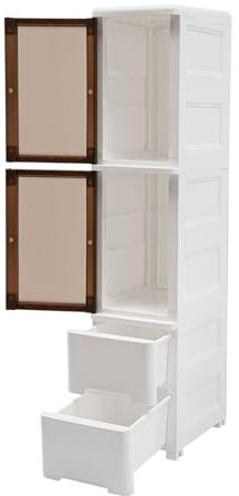 Armoire de salle de bain avec tiroir - Petite armoire d'angle étroite en plastique à 4 étages - Armoire de rangement avec roulettes - Pour salle de bain, cuisine, salon - Blanc - 25 x 38 x 114 cm