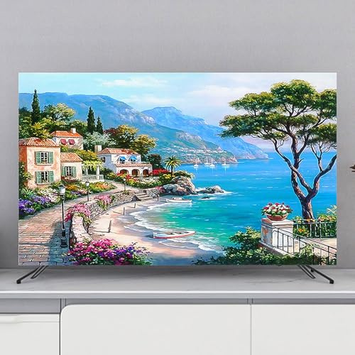 Unikicool Housse De Protection pour TV,Couverture TV Anti poussière,Housses Souples pour écrans TV,Demi-Housse,Lavable,Imprimé,Respirant,Anti-Rayures,pour téléviseurs à écran Plat et incurvés