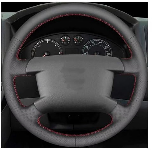 Auto Lenkradbezug Für VW Für Caddy 2003-2006 Für Caravelle 2003-2009 Für Transporter T5 2006 Schwarze Autolenkradabdeckung Lenkradbezug(Black Thread)