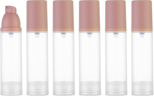 Lulupack 1.7oz Airless Pump Bottle - Mini Travel Foundation Bottle for Moisturiser - Small Makeup Skincare Container for Toiletry - Empty Cream Vacuum Pump Dispenser for Cosmetic 50ml 6PCS Pink