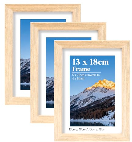 HOUSE DAY Bilderrahmen 13x18, Bilderrahmen Holz, Eiche Holzrahmen | Massivholz mit 10x15 Passepartout für Postkartengröße, Familie, Landschaft,Haustier-Gedenkseite, Hochzeit, 3er-Pack