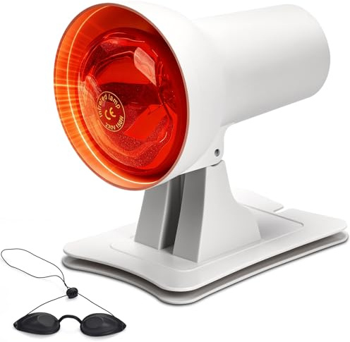 OHFAMO Infrarotlampe 150W mit 3 Stufen Timer, 90° Einstellbarer Winkel, Rotlicht Wärmestrahler für Muskelentspannung, Inklusive Schutzbrille